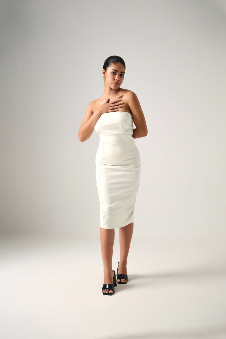 Lisa white corsetry midi dress CURVE