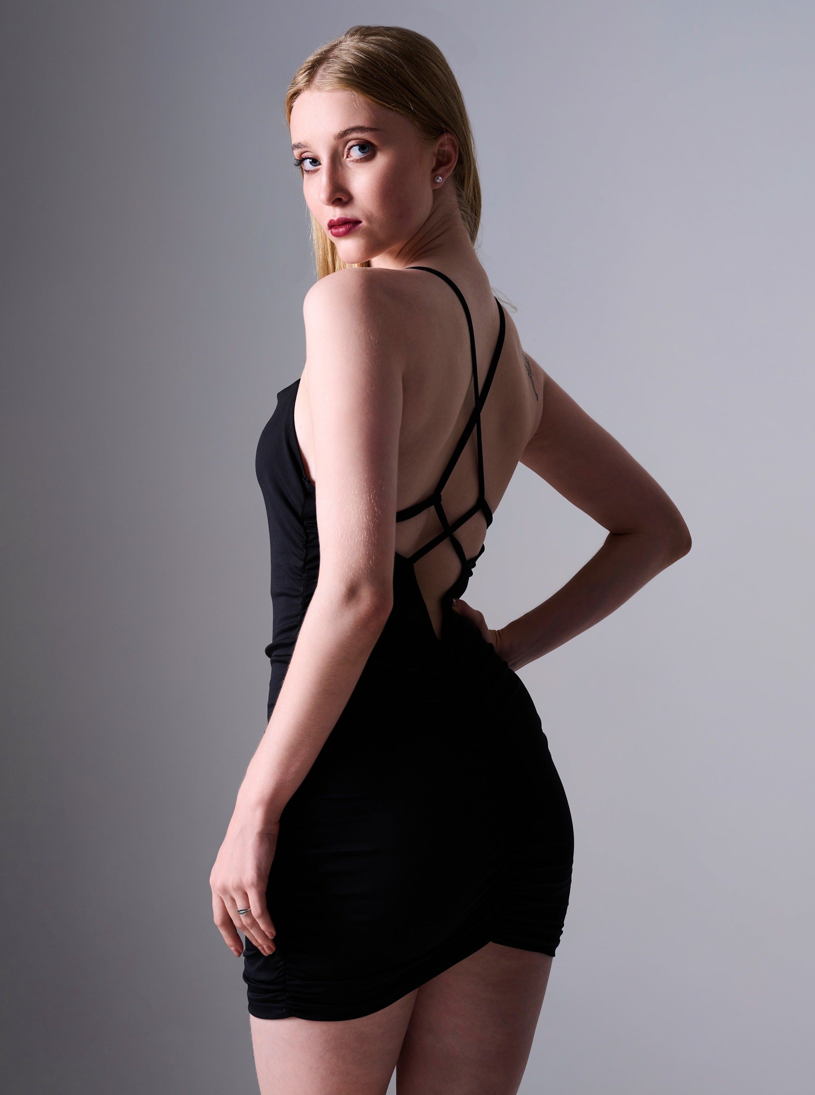 Ivanna Ruched Cross Back Bodycon Mini Dress in Black – OUTCAST