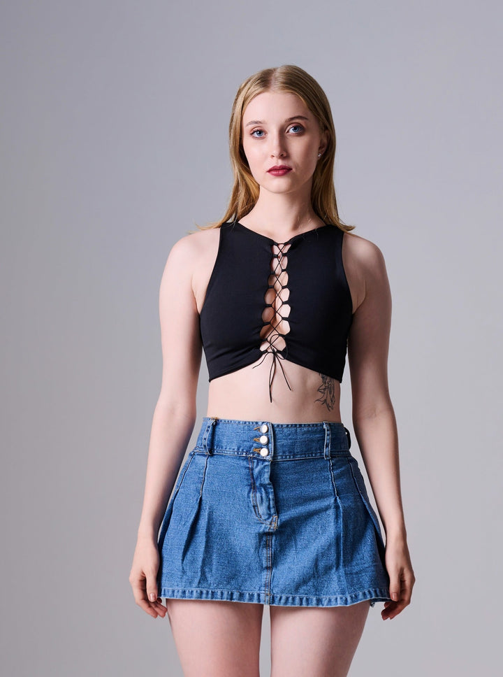 Stormi Lace Up Crop Top in Black