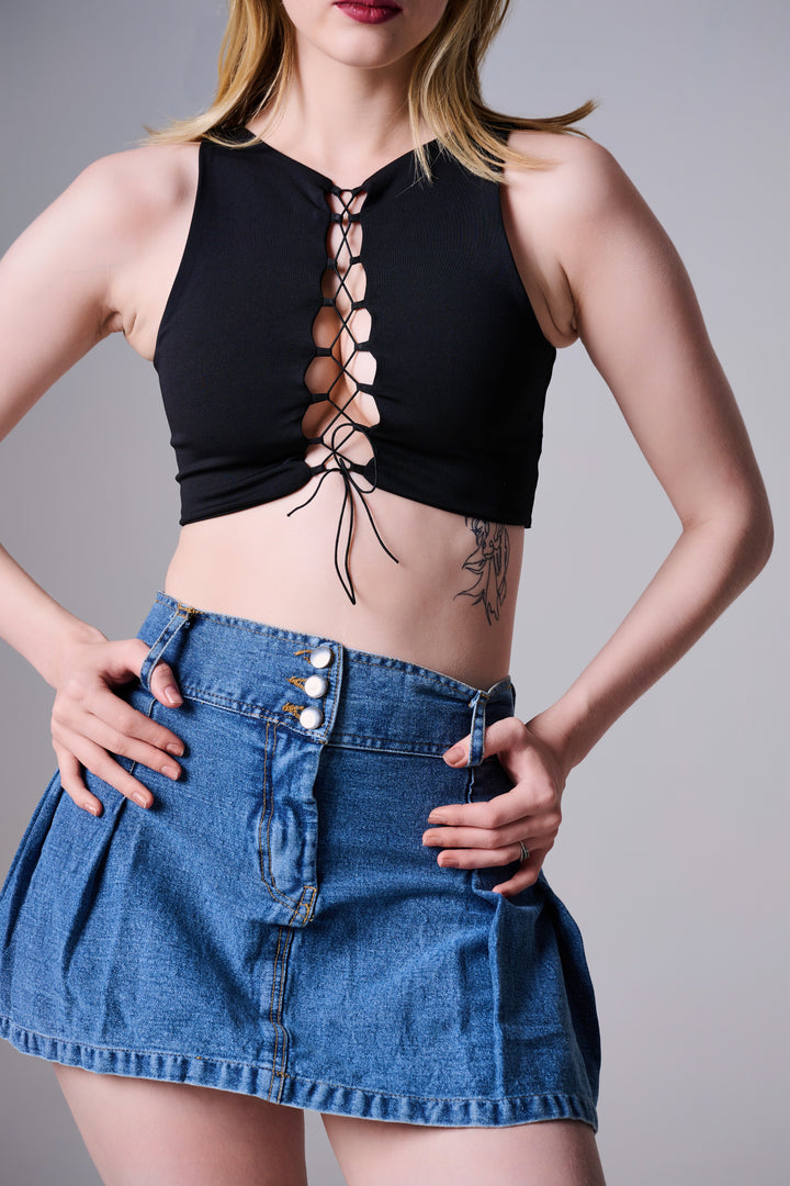 Stormi Lace Up Crop Top in Black