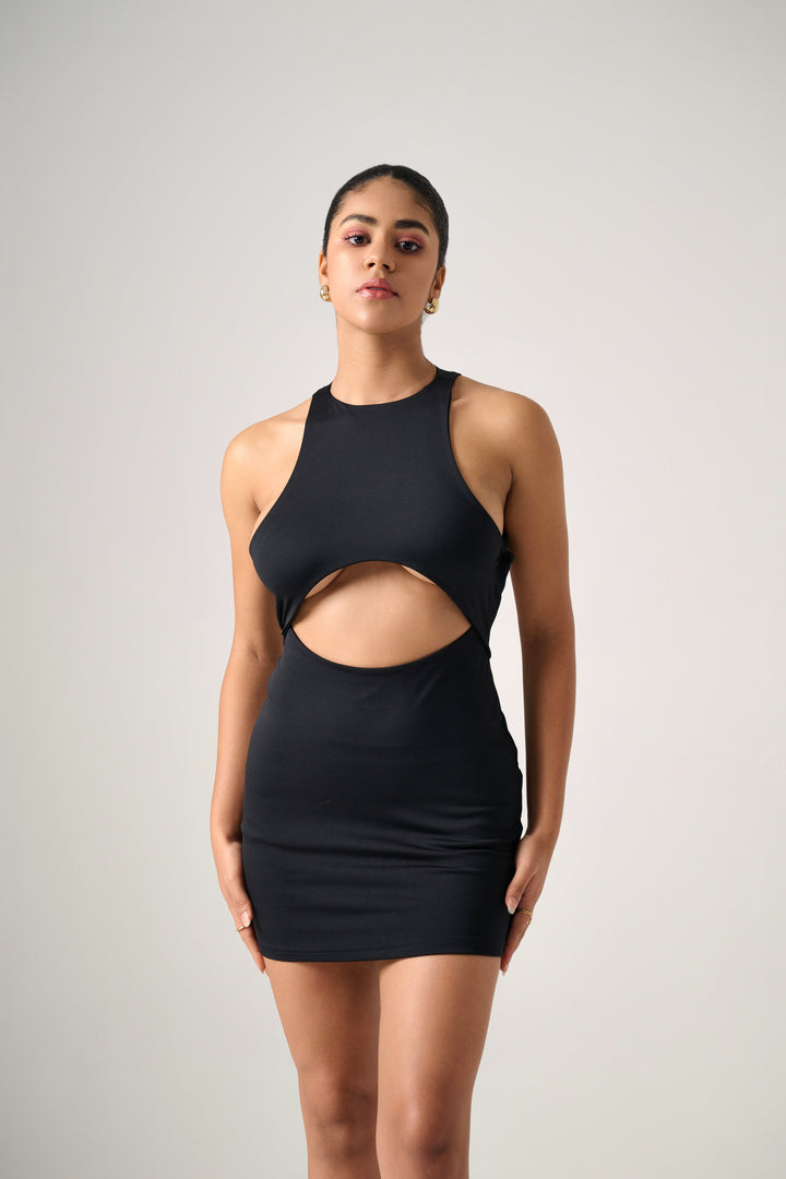ZEIRA CUT OUT MINI DRESS IN BLACK