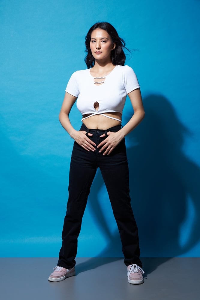 Forever reckless black tie back top