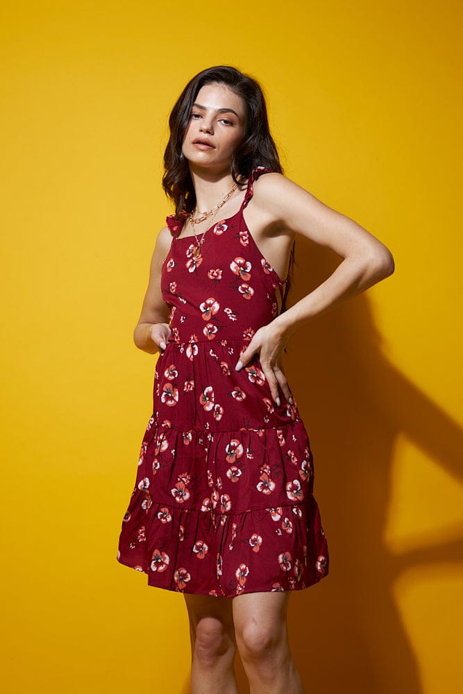 Ruffled floral dress with unique Criss cross back