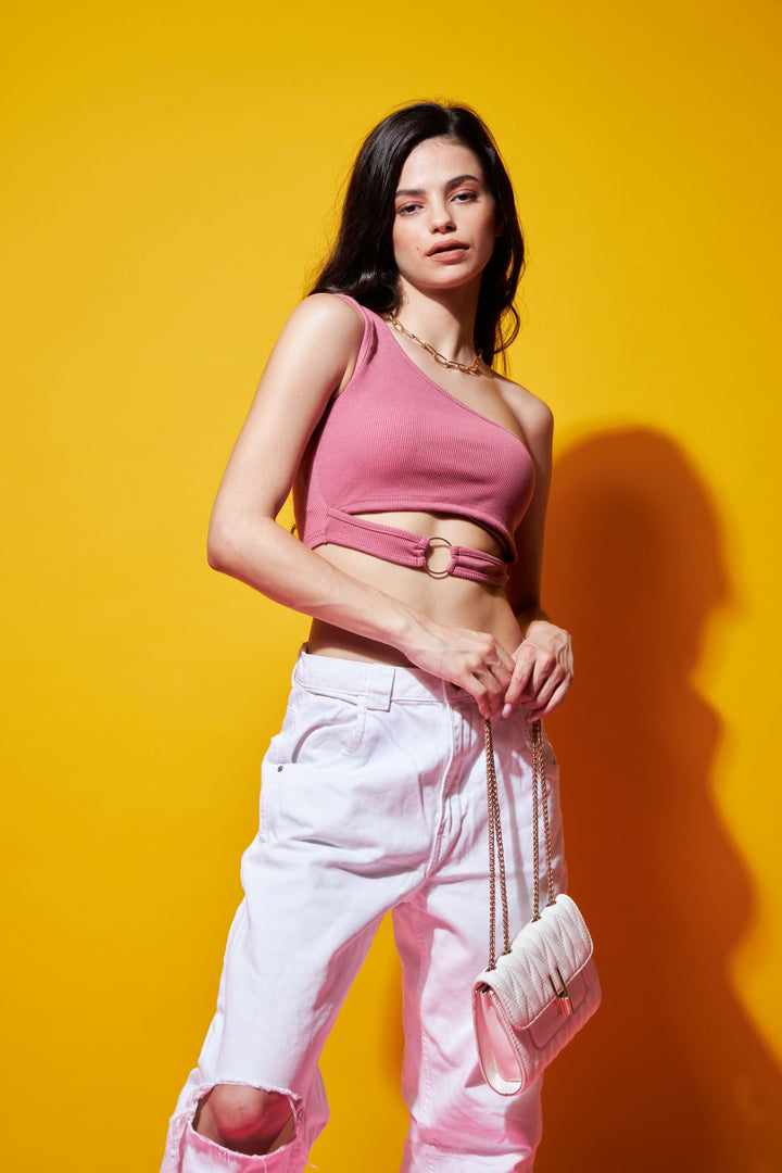 One shoulder ring Crop top