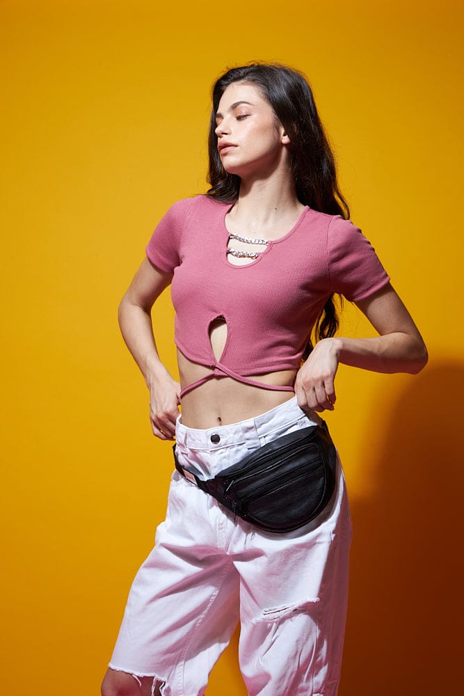 Forever reckless black tie back top