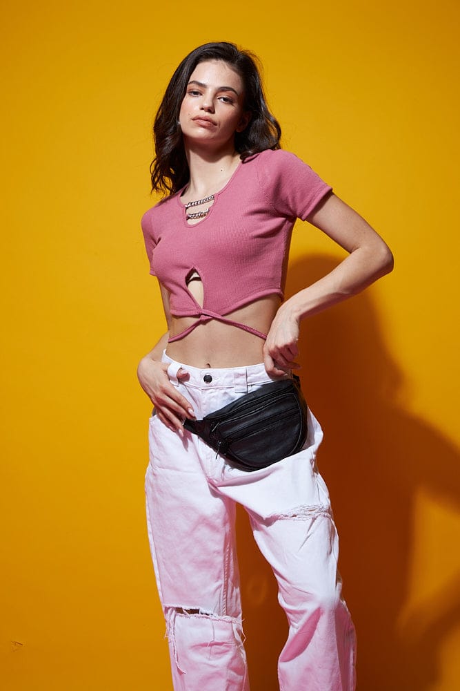 Forever reckless black tie back top
