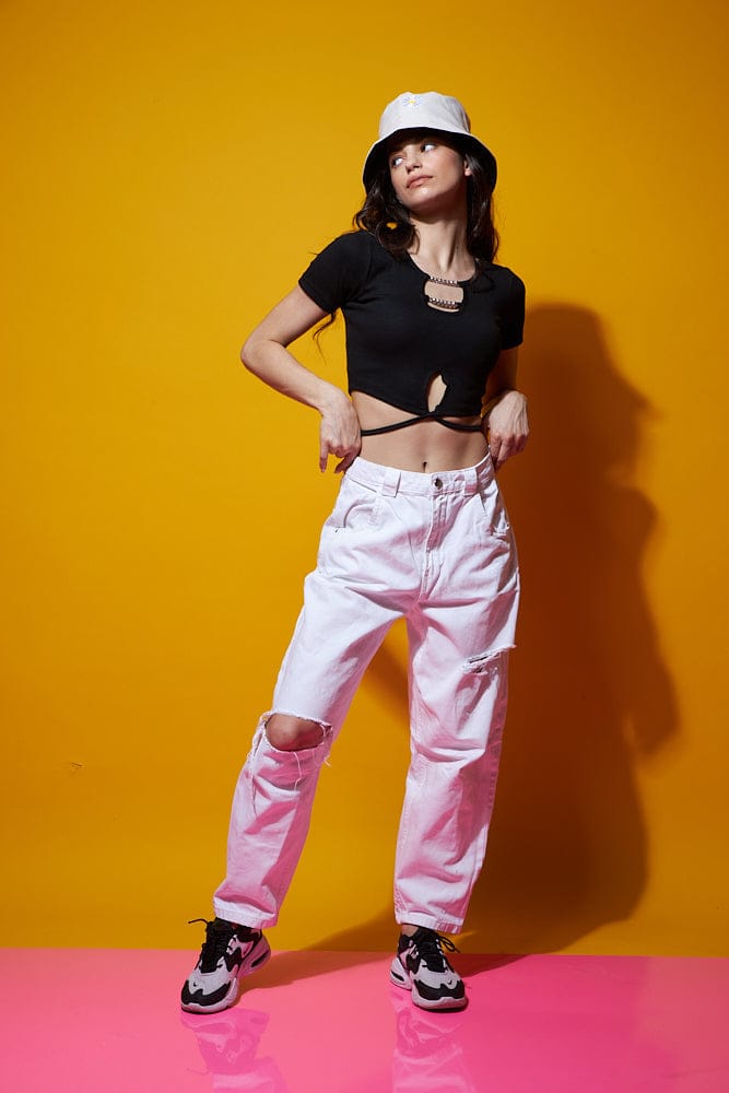 Forever reckless black tie back top