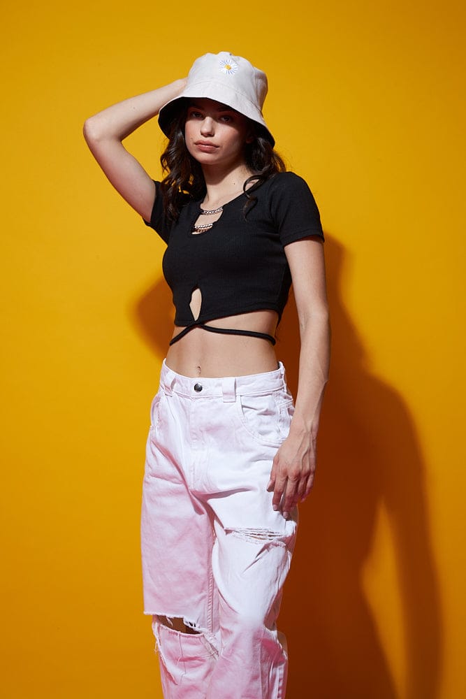 Forever reckless black tie back top