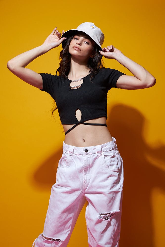 Forever reckless black tie back top