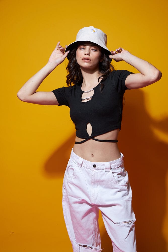 Forever reckless black tie back top