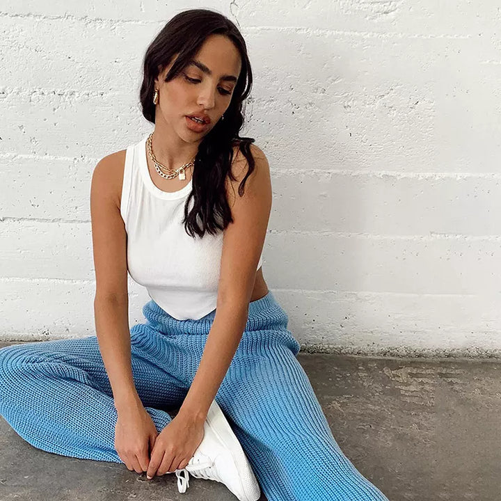 At My Best sleeveless white ribbed crop top
