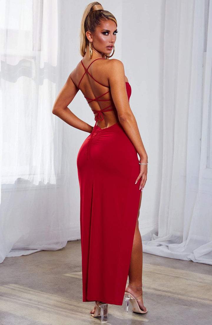 VICTORIA MAXI DRESS WITH ELEGANT SLIT FRONT