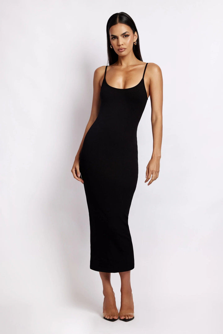 ALEXIS Ribbed Cami Midi Dress in Black