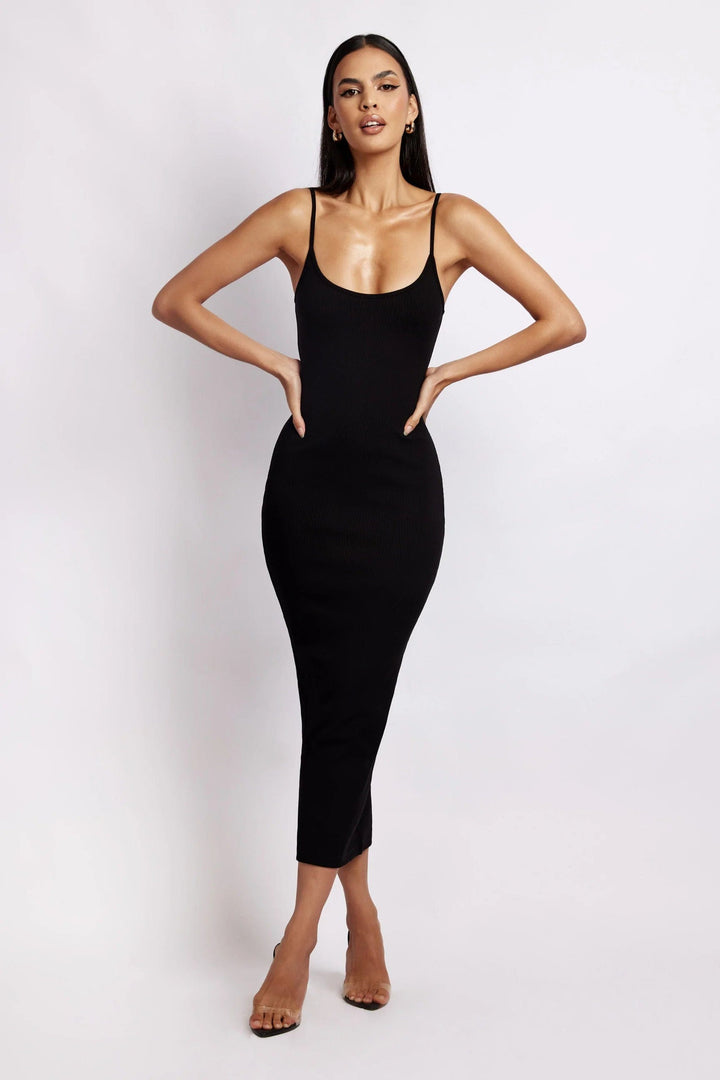 ALEXIS Ribbed Cami Midi Dress in Black