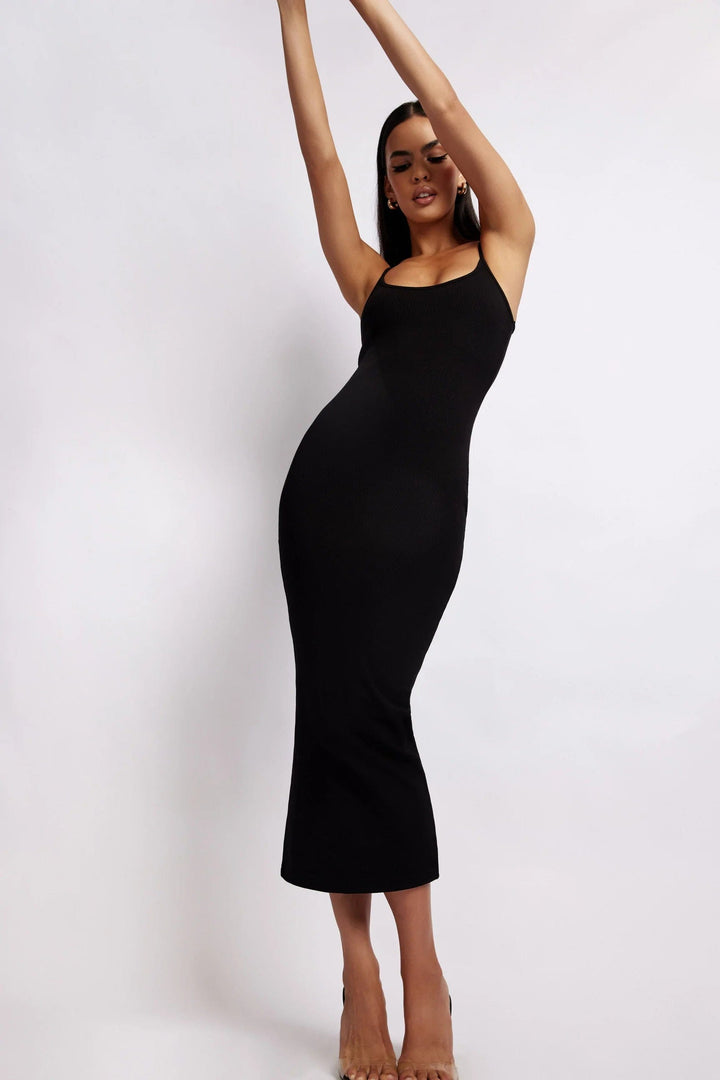ALEXIS Ribbed Cami Midi Dress in Black