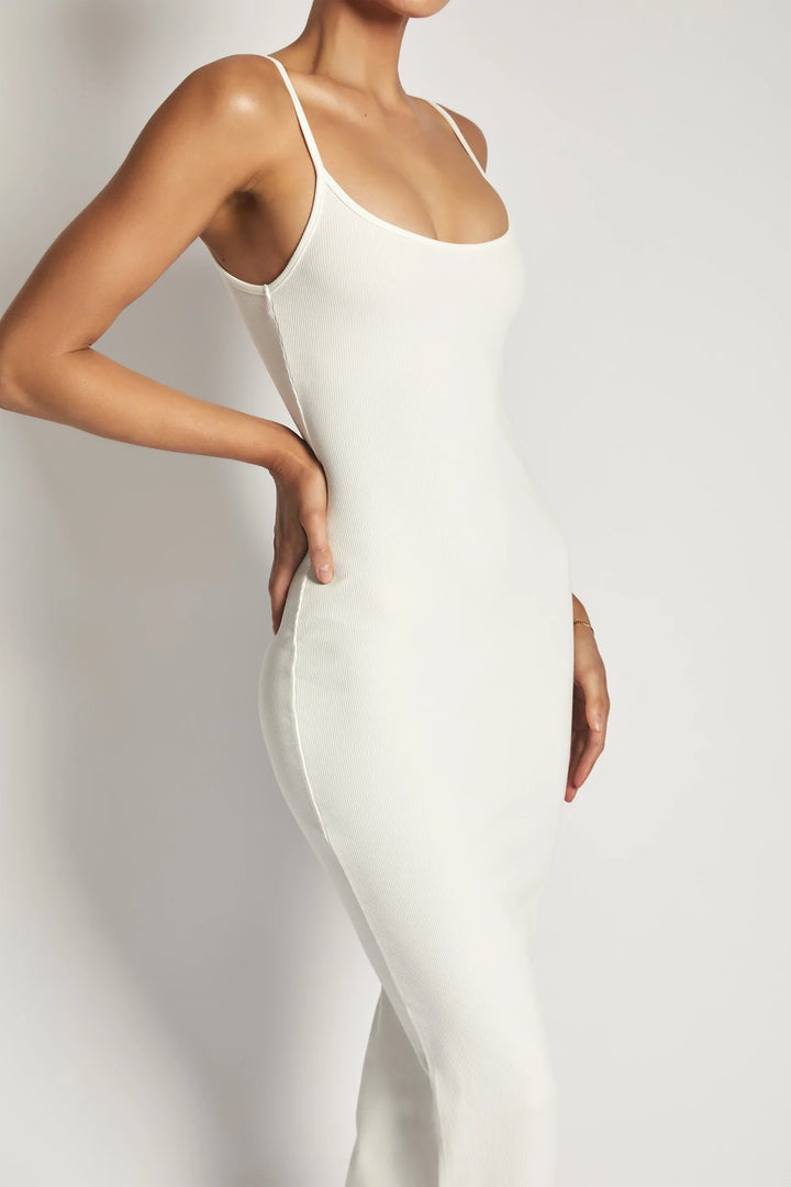 ALEXIS Ribbed Cami Midi Dress in ivory