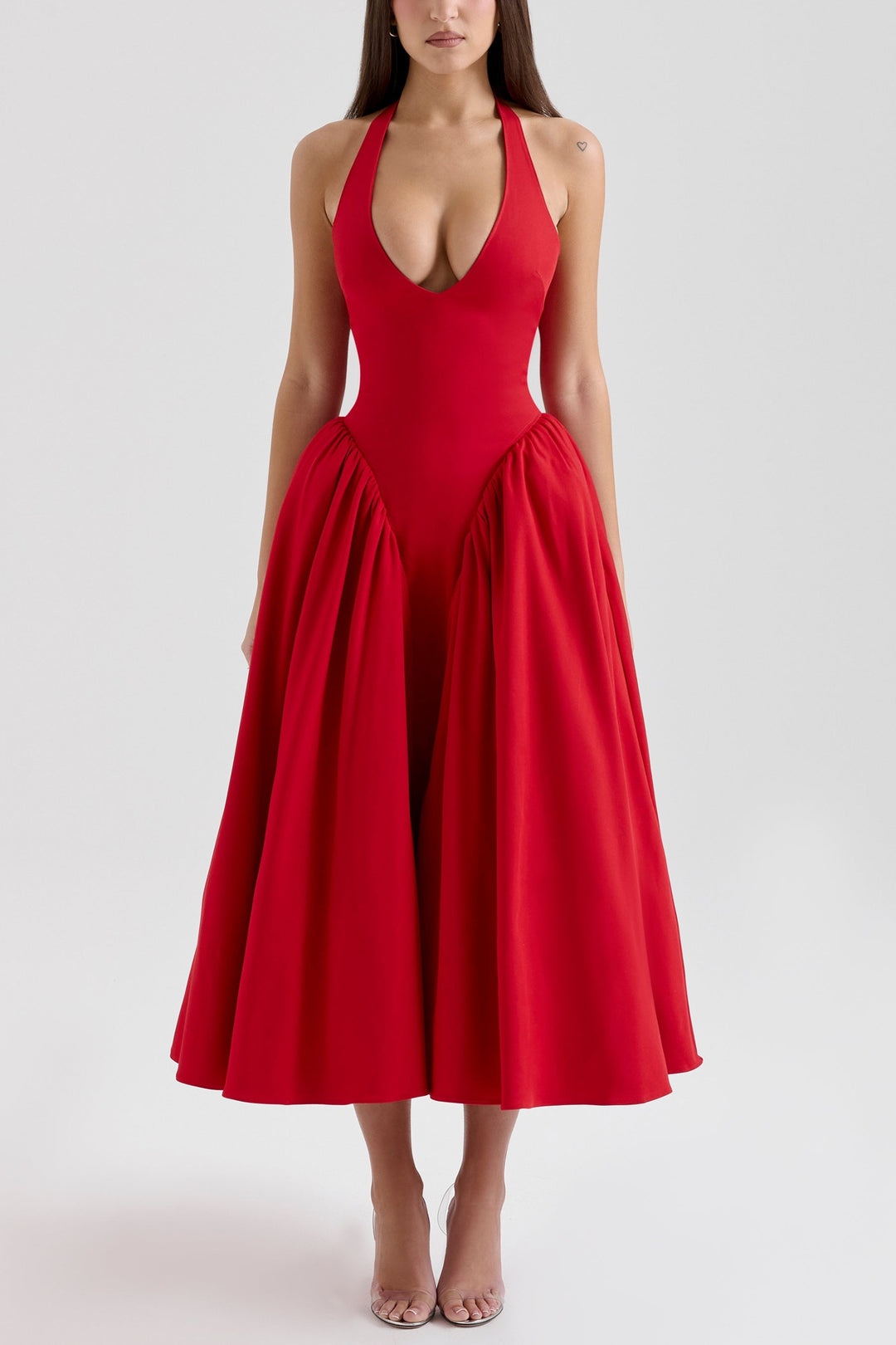 Naomi Red Halter Midi Dress