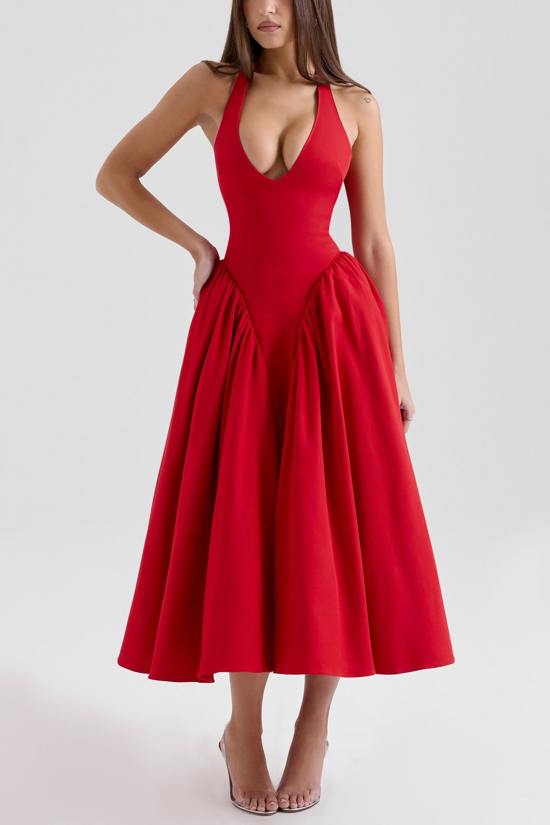 Naomi Red Halter Midi Dress