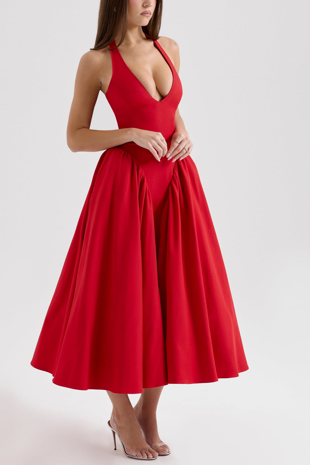 Naomi Red Halter Midi Dress