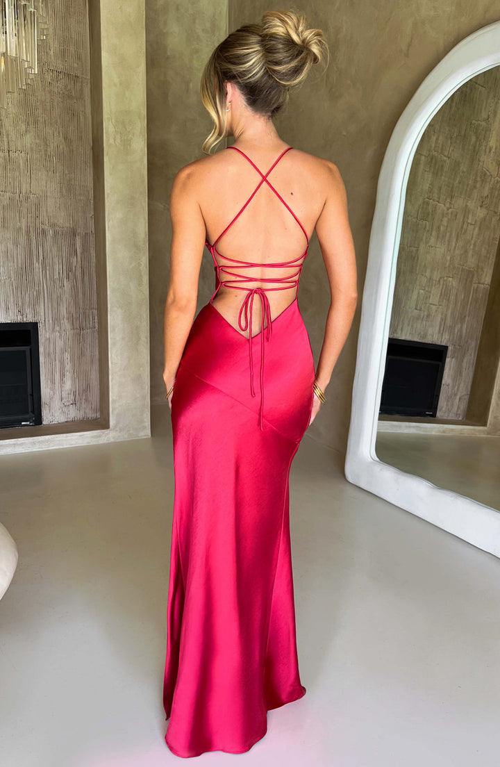 Ivan satin Maxi Dress in Red