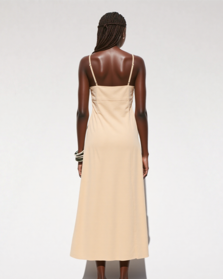 Isana LINEN BLEND MIDI STRAPPY DRESS Beige