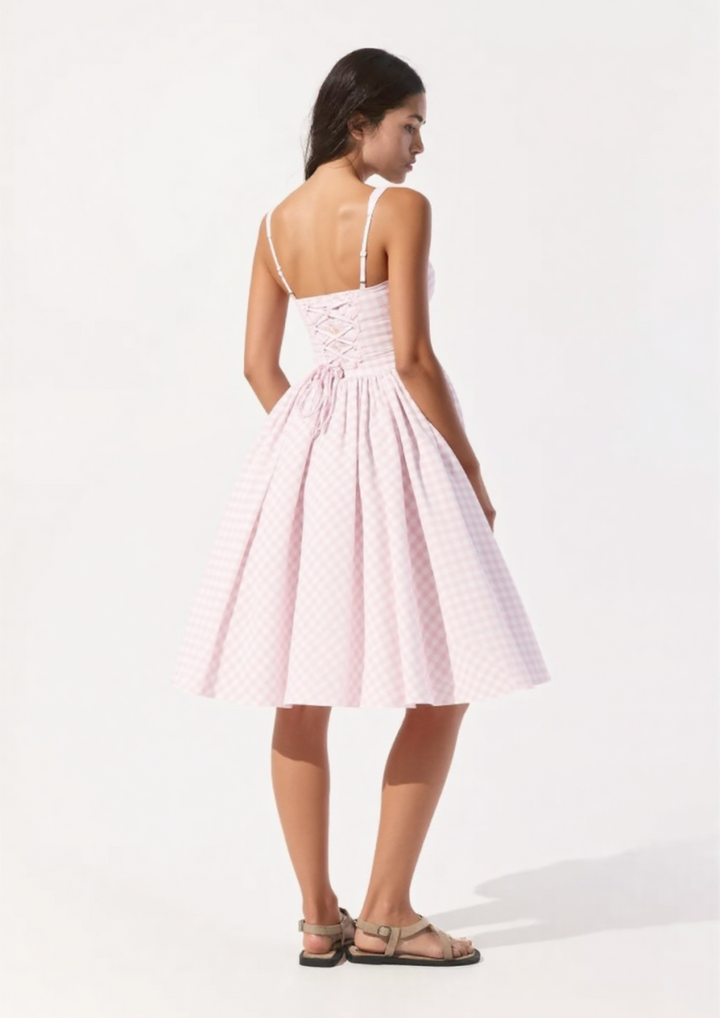Revina Midi Dress in Blush Gingham