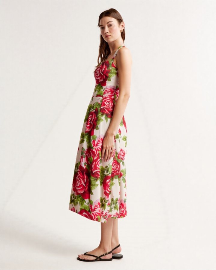 Aulivia Halter Midi Dress in Rose Print