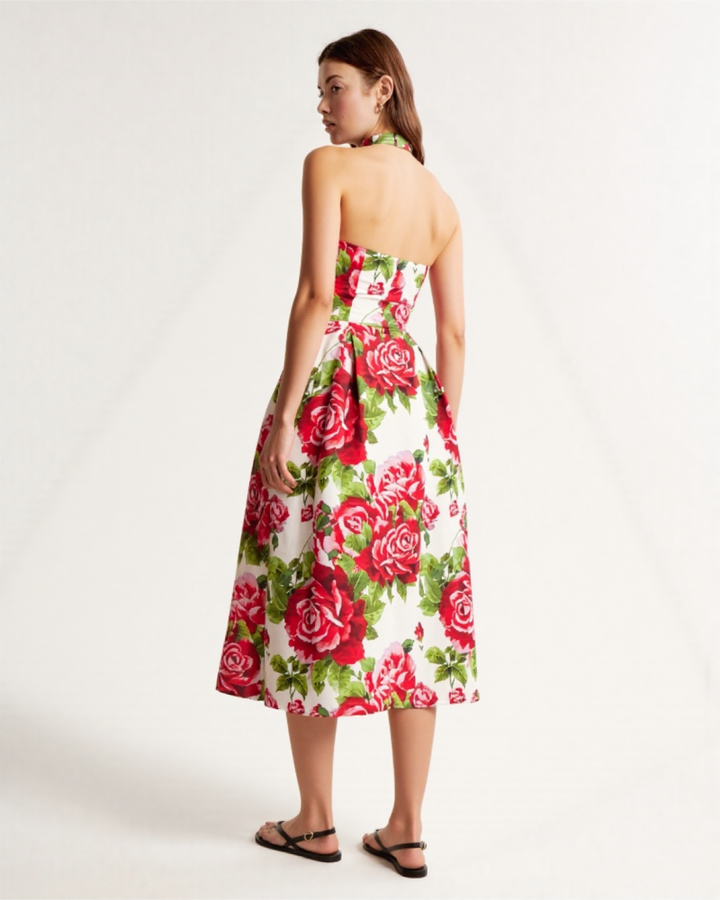 Aulivia Halter Midi Dress in Rose Print