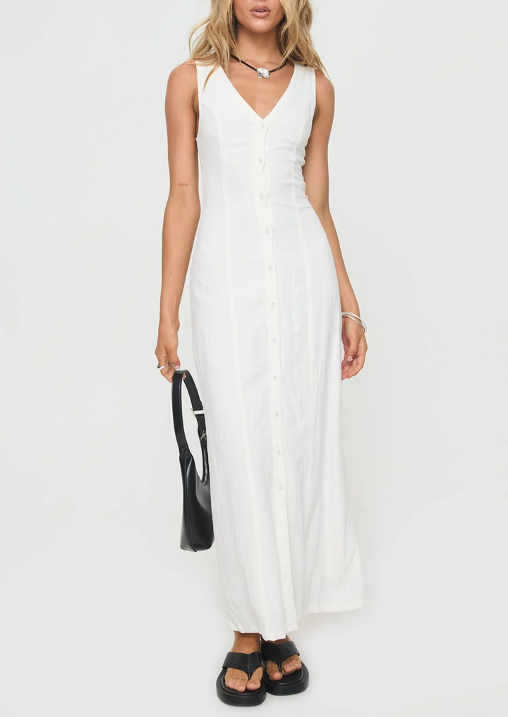 COSIMA LINEN BLEND MAXI DRESS WHITE