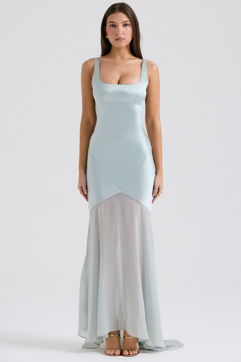 Marcia Cloudy Satin with chiffon Maxi Dress