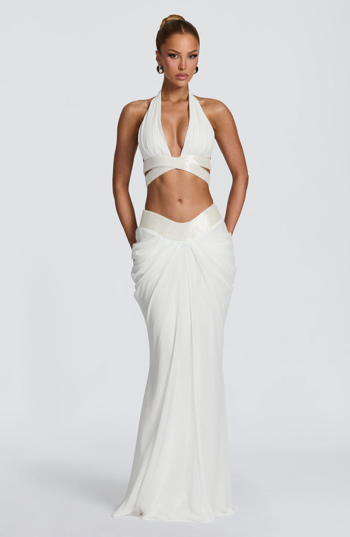 Aurevane Plunged Co-ord Set in White