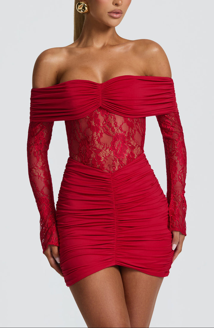 Aurora Lace Mini Dress in BLack