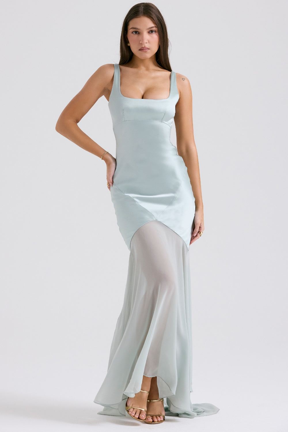 Marcia Cloudy Satin with chiffon Maxi Dress