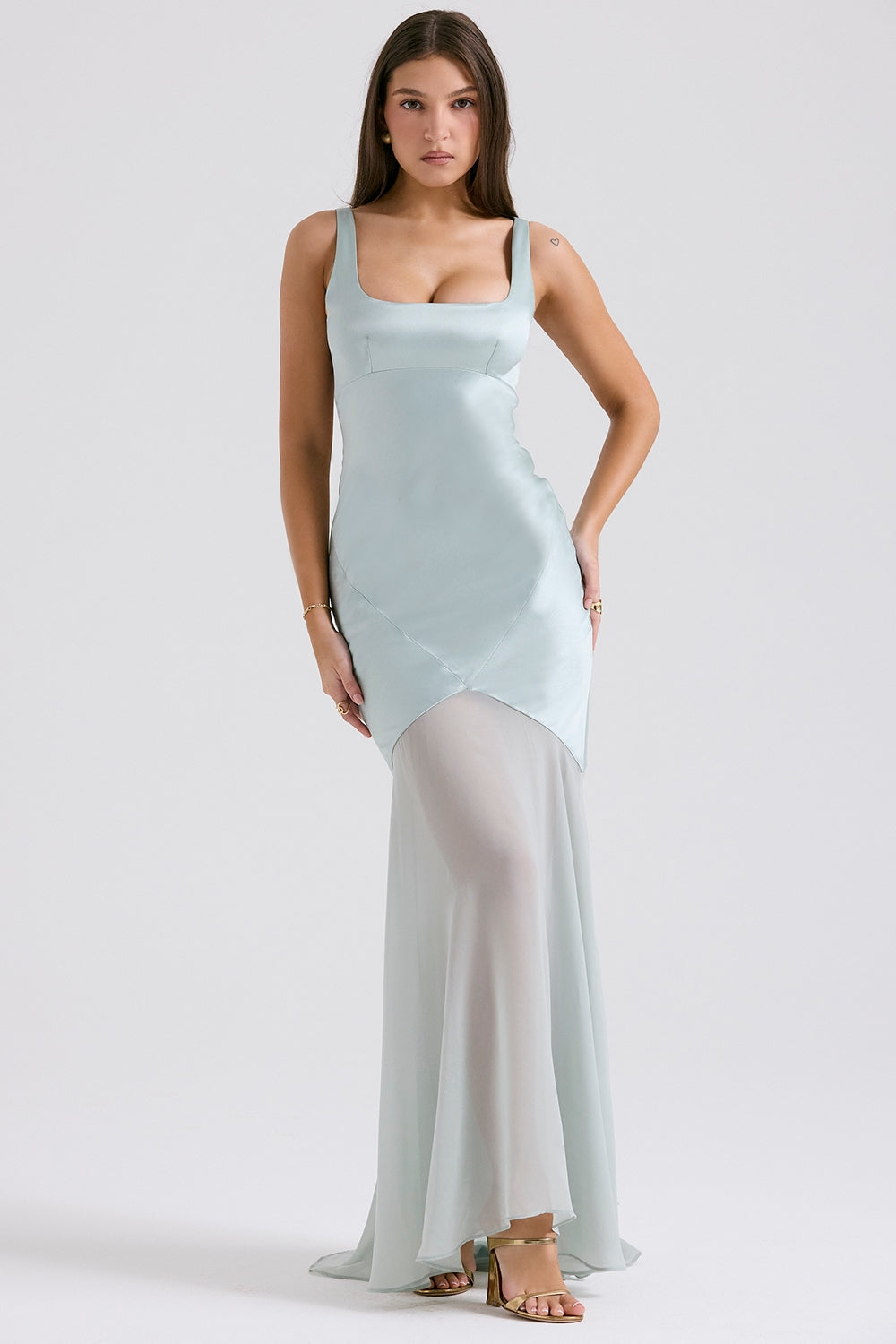 Marcia Cloudy Satin with chiffon Maxi Dress