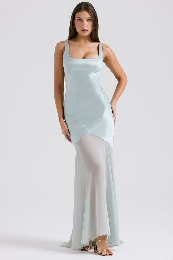 Marcia Cloudy Satin with chiffon Maxi Dress