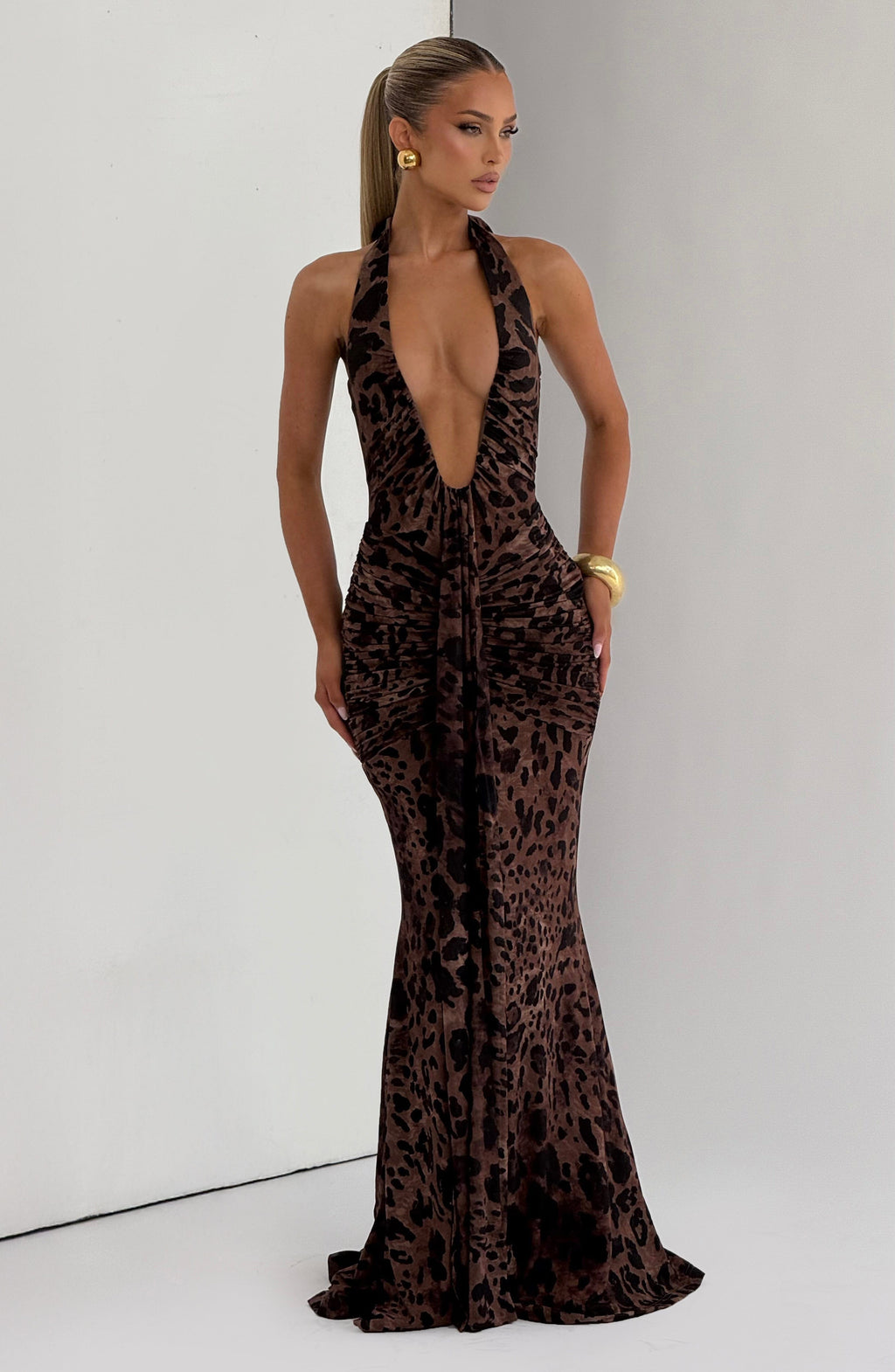 Zahara Leopard Plunge Gown