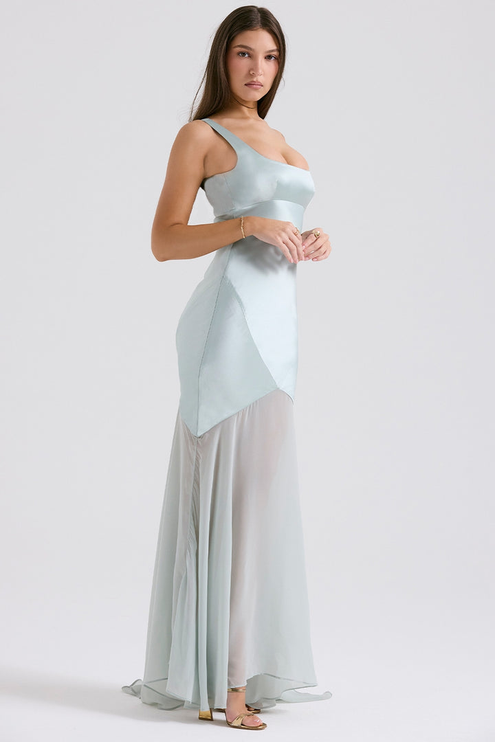 Marcia Cloudy Satin with chiffon Maxi Dress