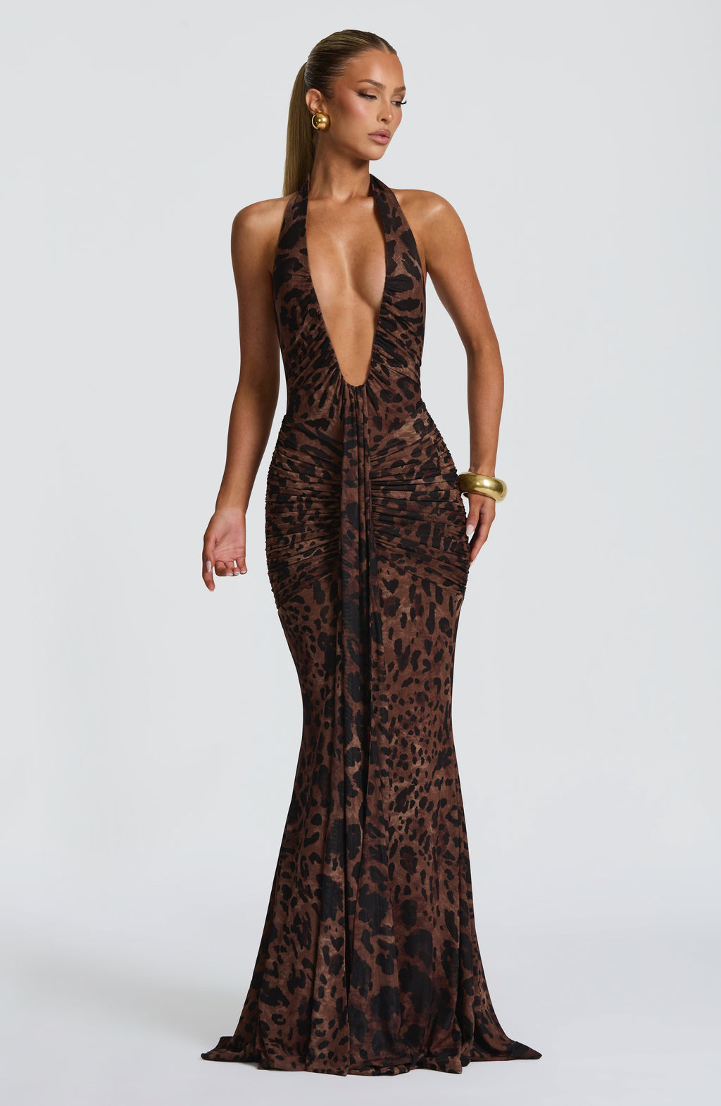 Zahara Leopard Plunge Gown