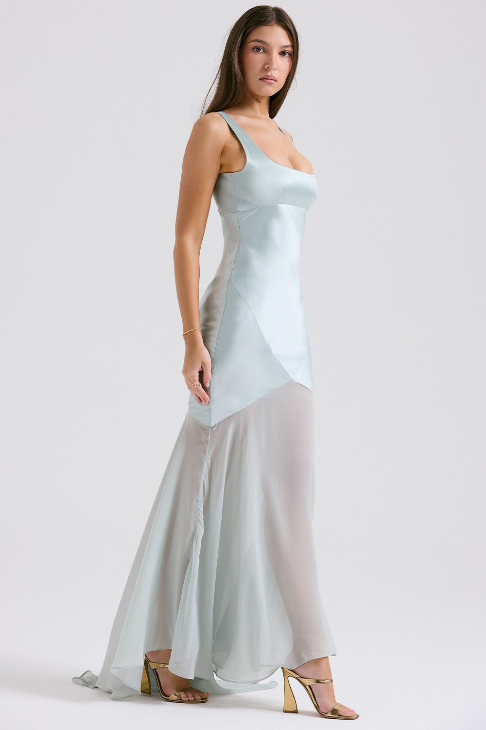 Marcia Cloudy Satin with chiffon Maxi Dress