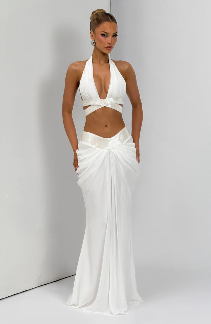 Aurevane Plunged Co-ord Set in White