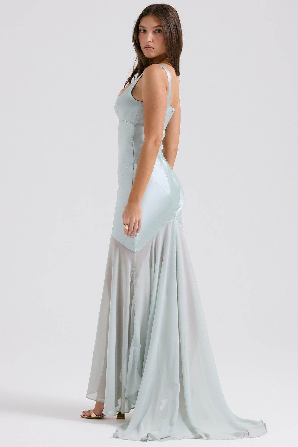 Marcia Cloudy Satin with chiffon Maxi Dress