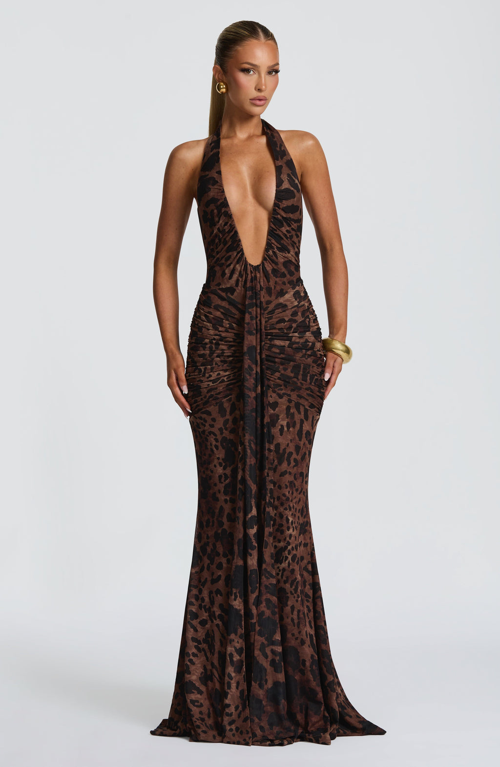 Zahara Leopard Plunge Gown
