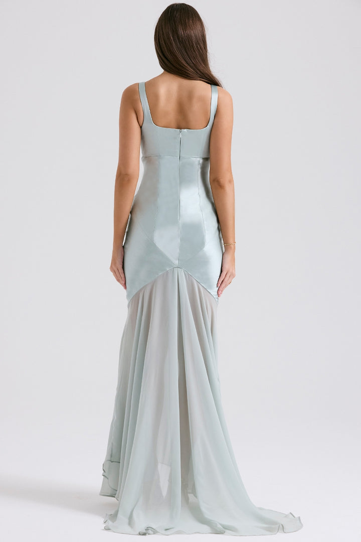 Marcia Cloudy Satin with chiffon Maxi Dress
