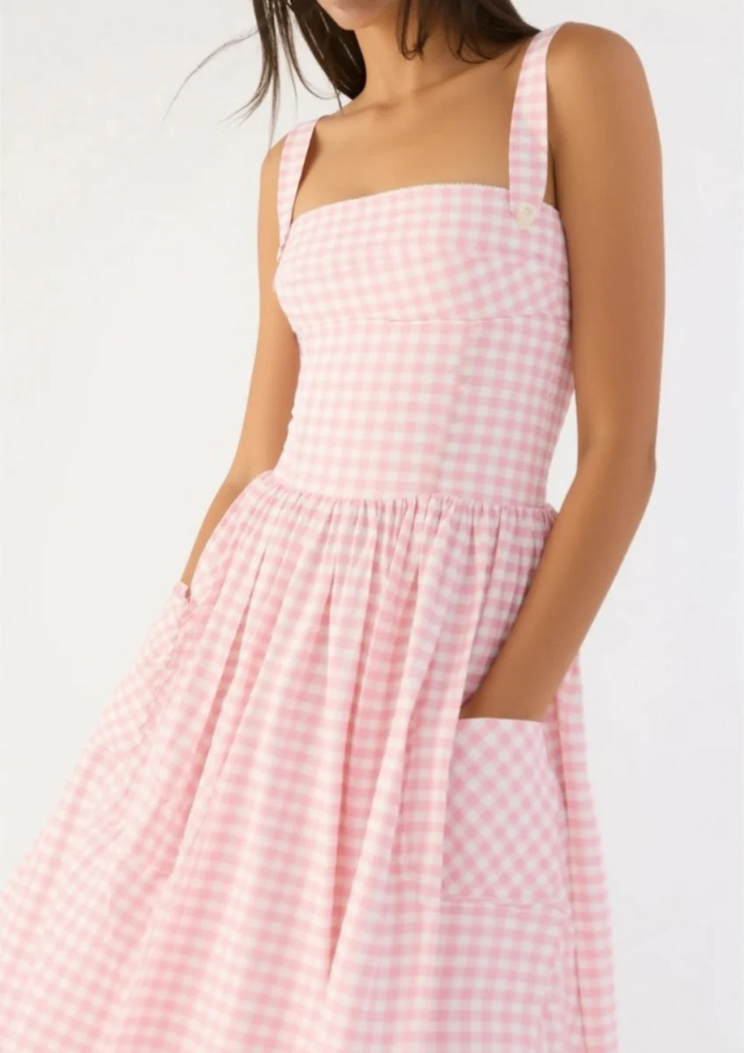 Anisia strawberry gingham midi sundress