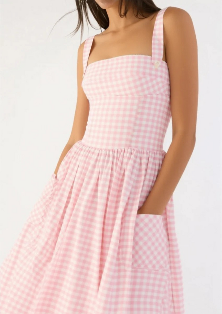 Anisia strawberry gingham midi sundress