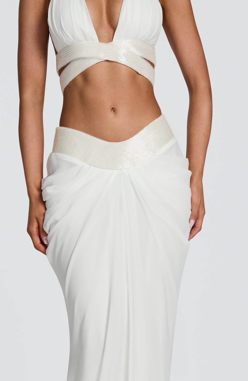 Aurevane Plunged Co-ord Set in White