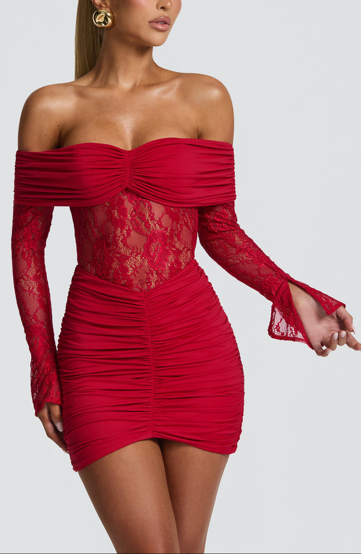 Aurora Lace Mini Dress in BLack