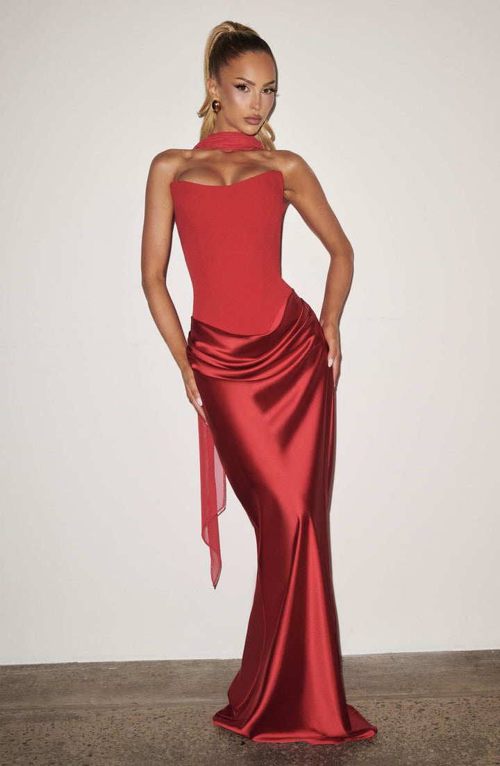 Cheri Cheri Lady Satin Draped Maxi Dress