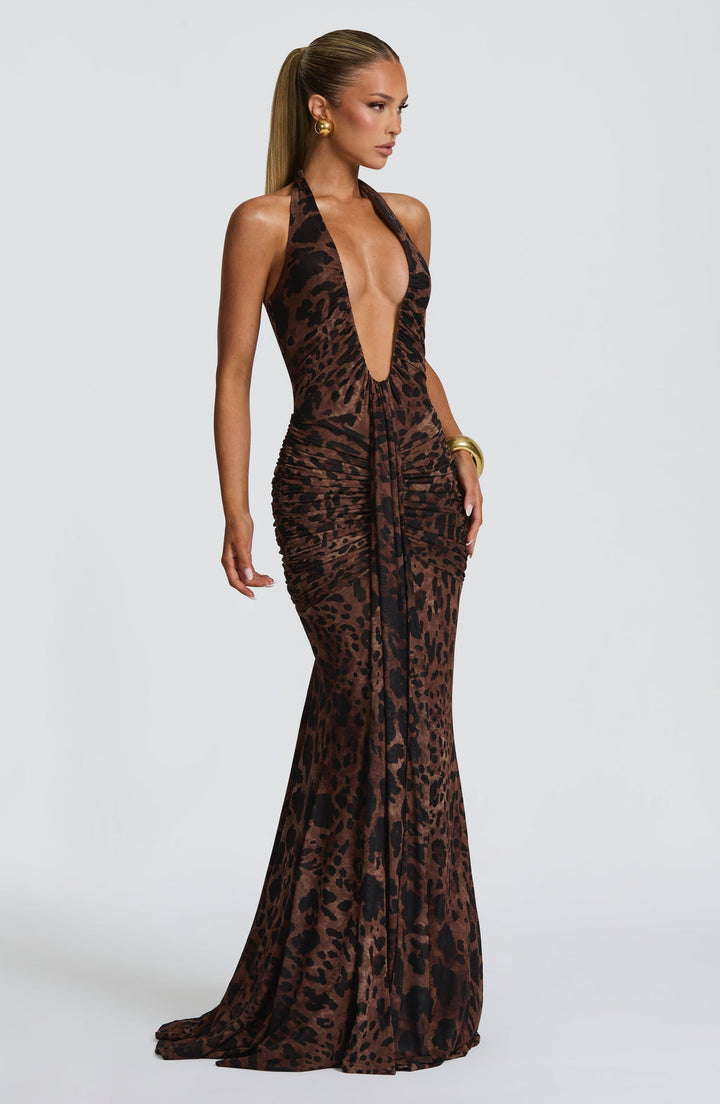 Zahara Leopard Plunge Gown