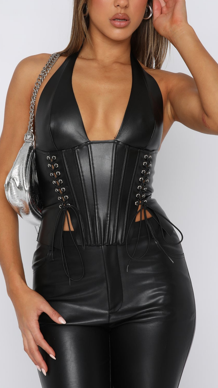 Ksenia PU Bustier corset top in Black